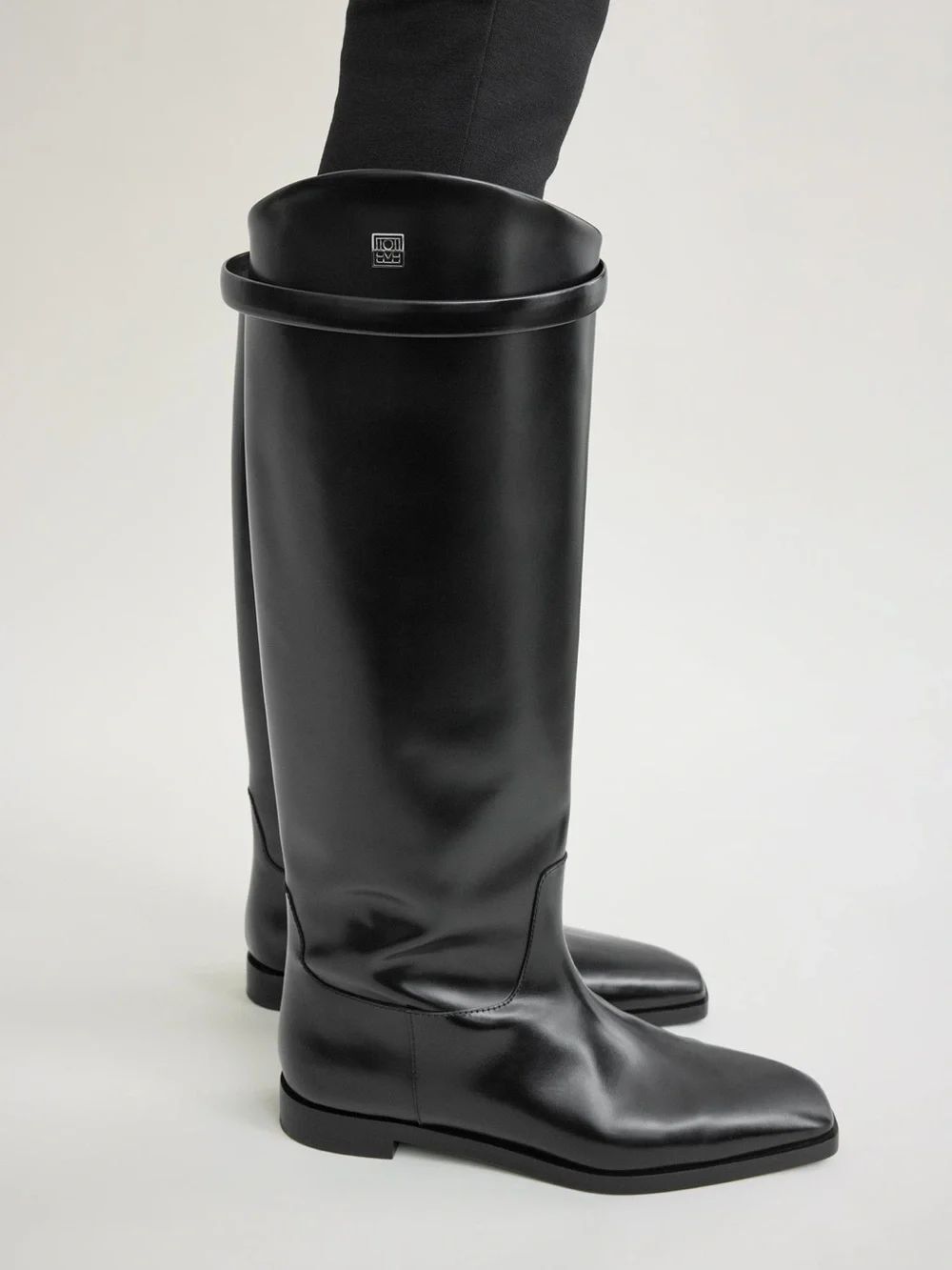 NEW Toteme Leather Riding Boot Square Toe Pull On Shiny Black 41EU
